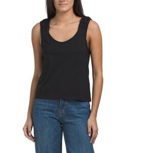 LILLA P Black Shirred Strap Tank